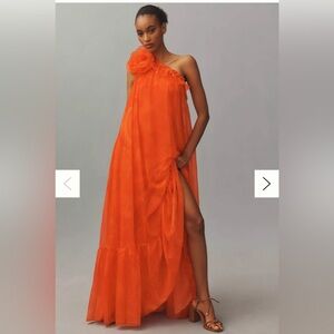 Mac Duggal One-Shoulder Rose Ruffle Maxi Dress size 10